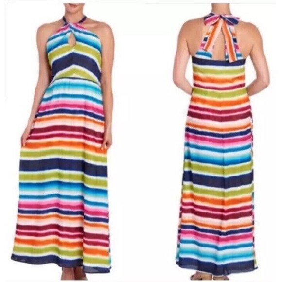 V Cristina Multi Color Ombré Maxi Dress NWT Size 4 - Picture 1 of 7
